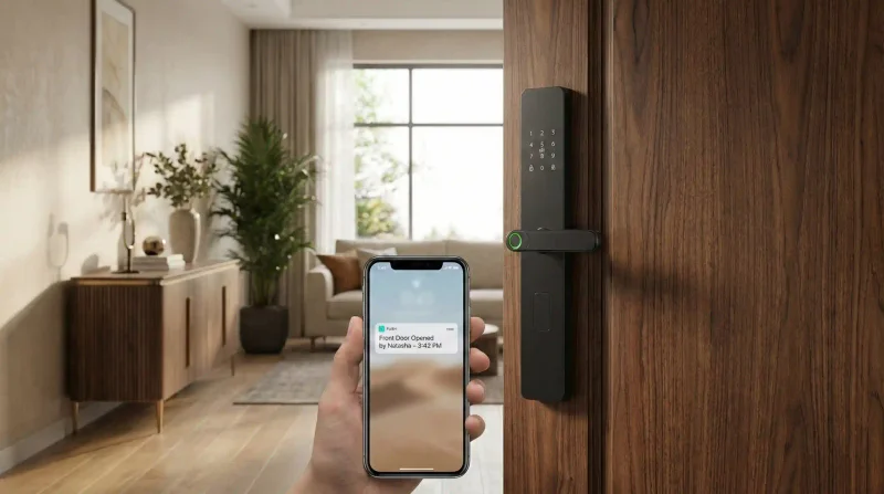Smartphone screen displaying detailed access history logs and security alerts