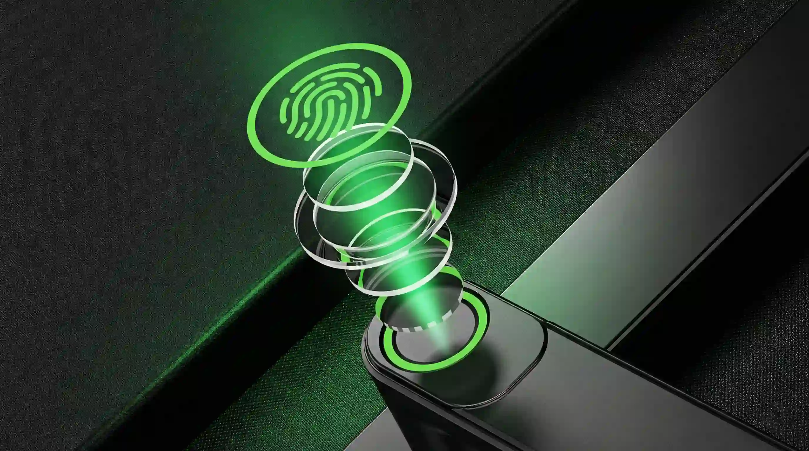 Close-up of homeowner using fingerprint scanner on a sleek smart door lock
