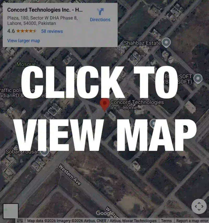 Map showing Concord Technologies location in DHA Phase 8, Lahore