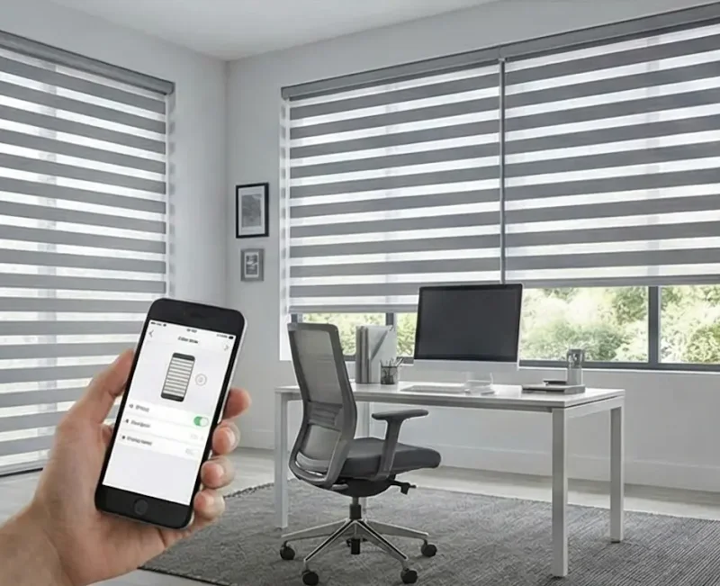 WiFi-enabled zebra blinds for dynamic light filtering